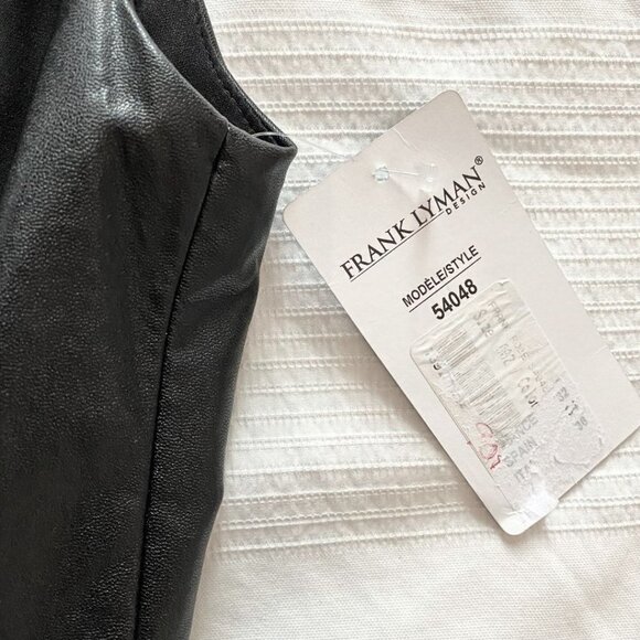 NWT FRANK LYMAN BLACK FAUX LEATHER DRAPED COMBO SLEEVELESS SHEATH COCKTAIL DRESS - Picture 8 of 12